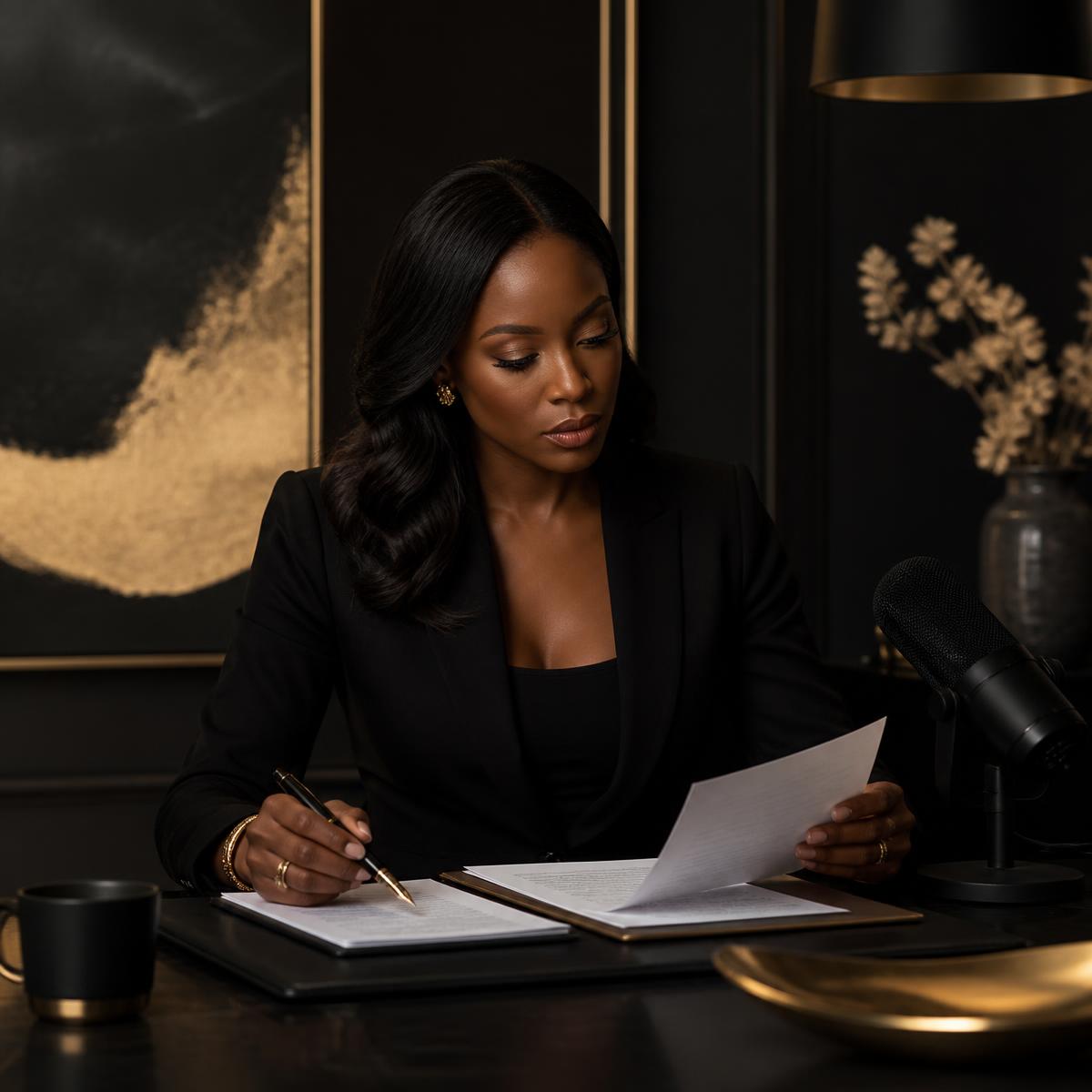 Investor recording an episode while examining financing documents