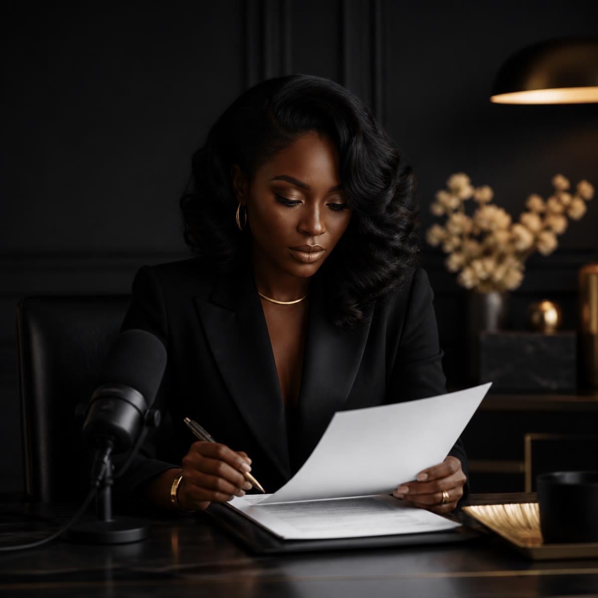 Founder recording an episode while reviewing ownership documents